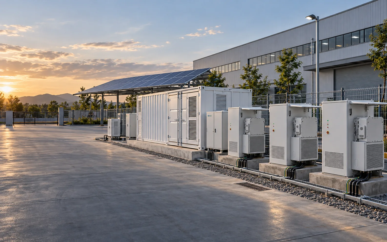 Containerized and cabinet energy storage systems deployed beside an industrial facility