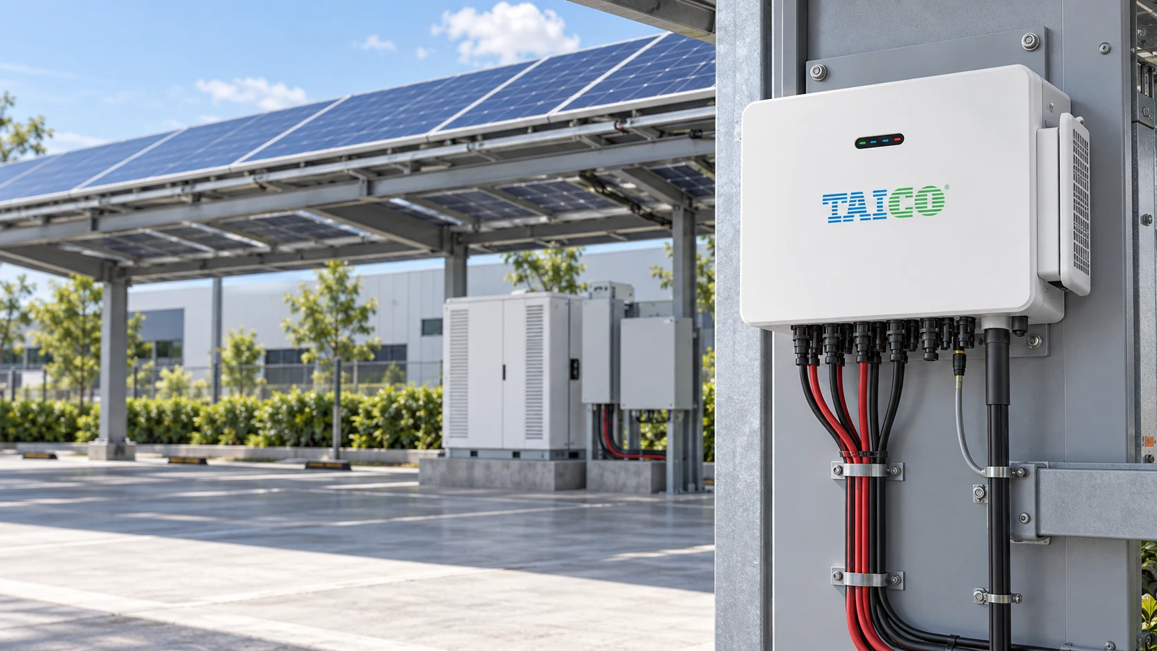 Illustrative commercial solar carport installation with a TAICO TKMPPT-12 controller