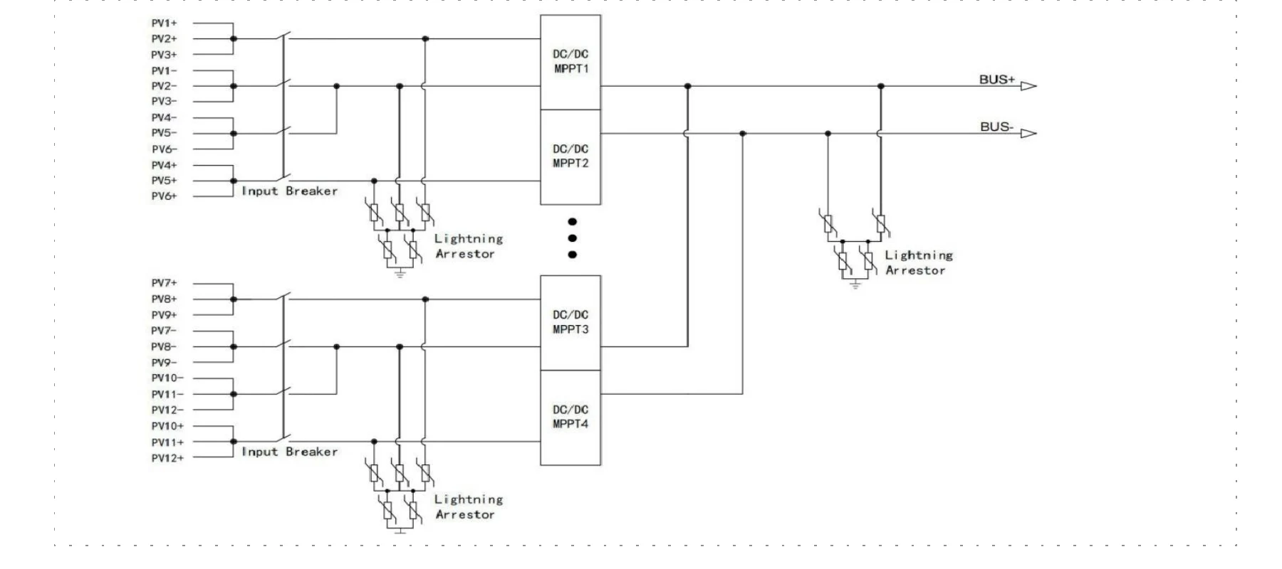 TKMPPT-12 PV input and DC bus wiring diagram