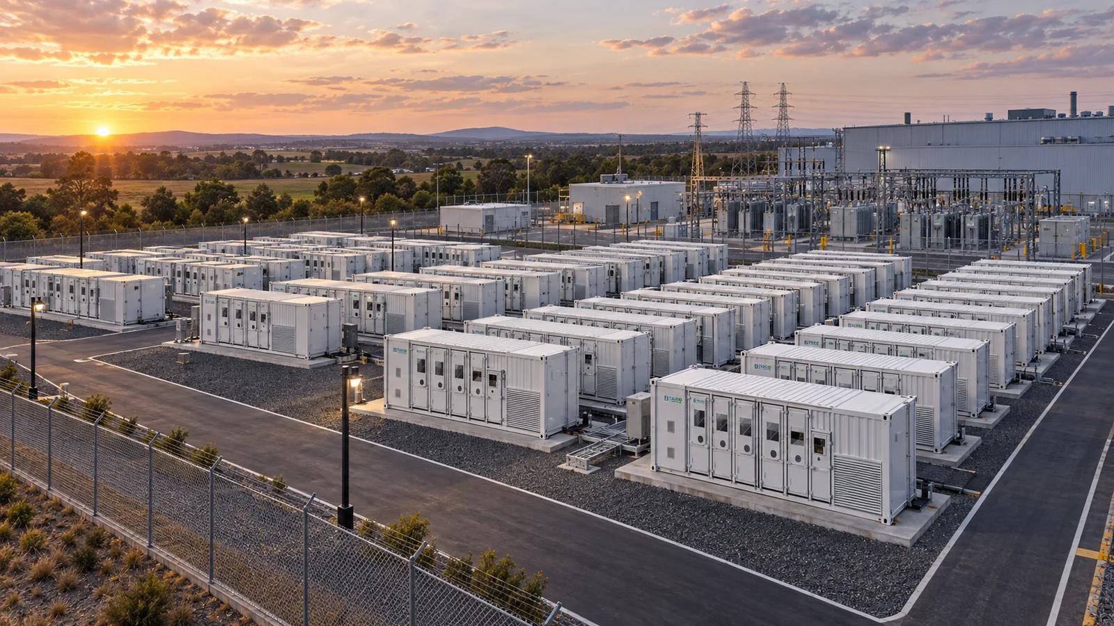 Illustrative aerial view of a utility-scale TKS E-Cube A1000 deployment