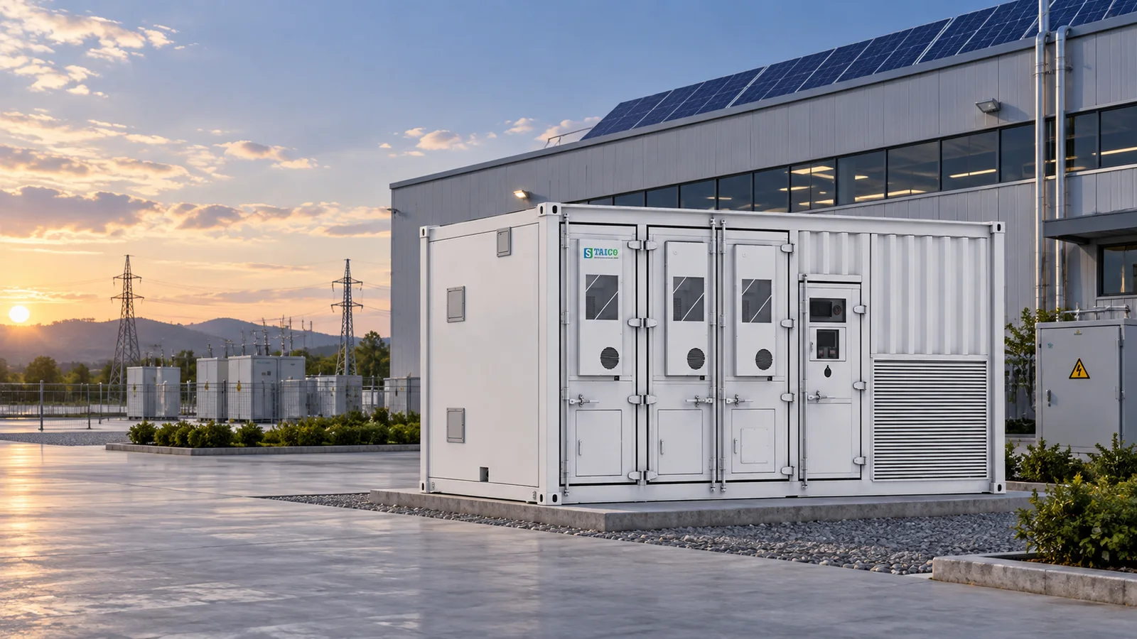 TKS E-Cube A1000 containerized ESS in an industrial solar facility