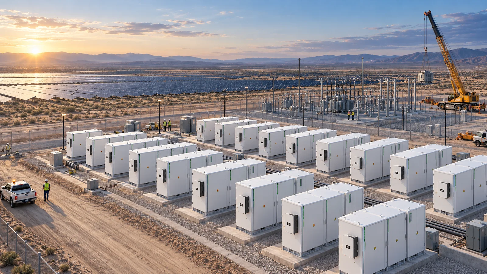 Illustrative aerial view of a multi-cabinet TKS E-Cube R100P-112 deployment
