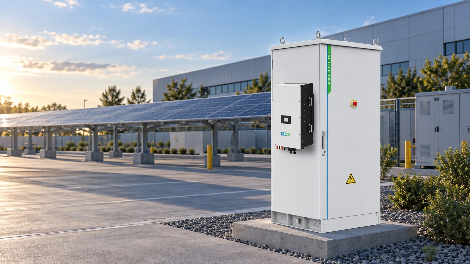 TKS E-Cube R100P-112 outdoor cabinet in a commercial solar facility