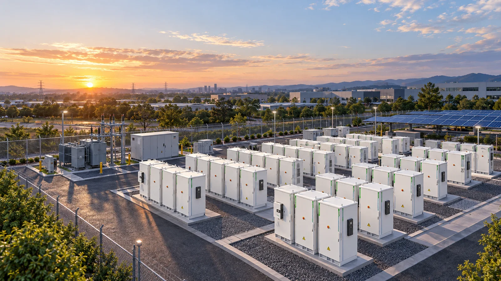 Illustrative aerial view of a multi-cabinet TKS E-Cube R200P-241 deployment